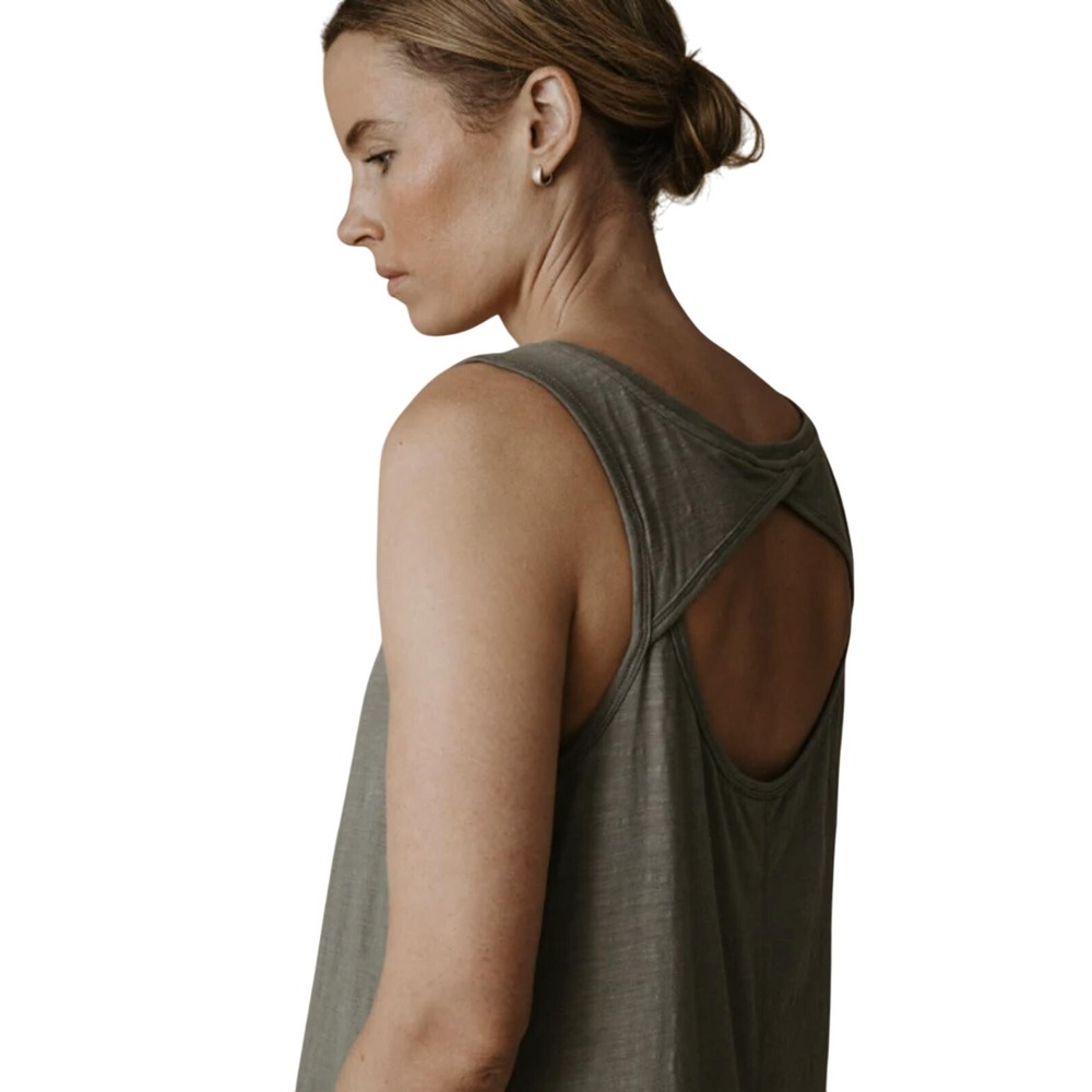 Momenté Grey/ Green Draped Pocket Racerback Tank Top NWT Size‎ Small